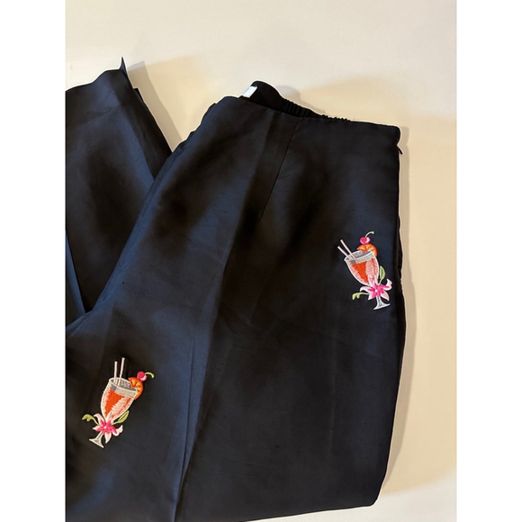 Women SLB Silk Pants Size 16W Black Cocktail Embroidery - Picture 4 of 8